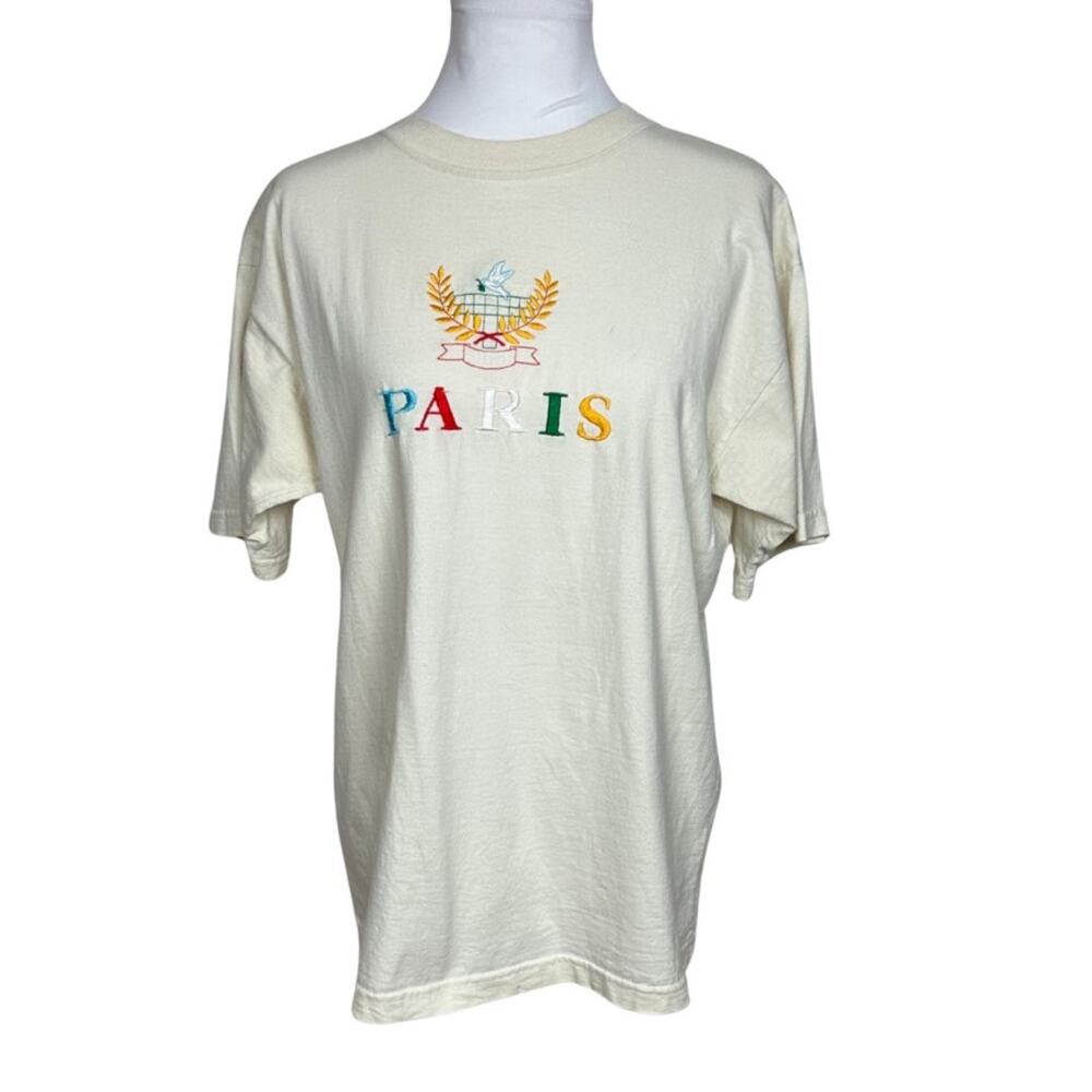 Paris Robbler Vintage Short Sleeve Embroidered Crew Neck T Shirt